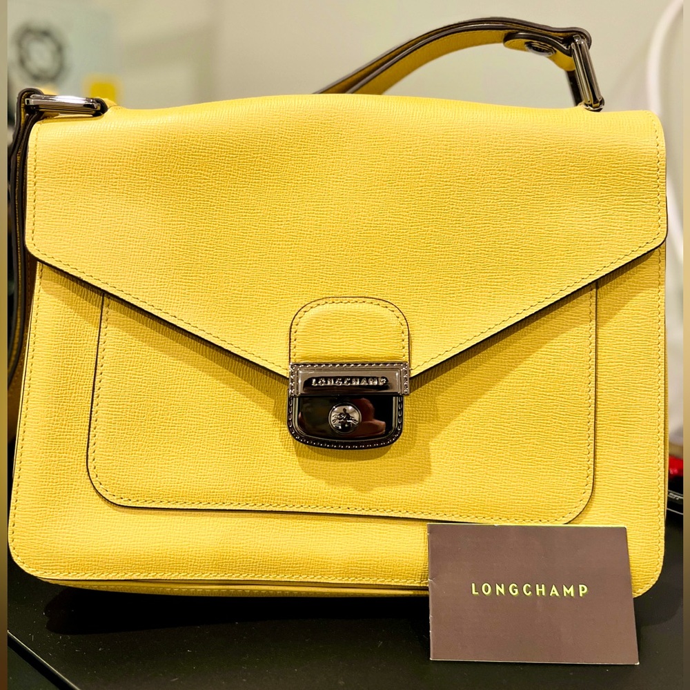 LONGCHAMP Le Pliage Heritage Women's Saffiano Leather Shoulder Bag in Mimosa